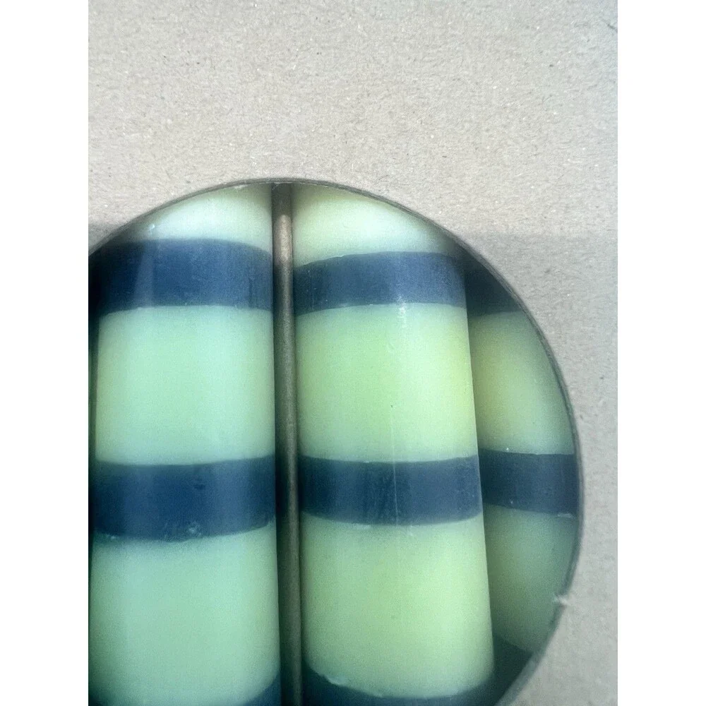 British Colour Standard Striped Candles Hand Poured 4 Pack NEW Blue Ivory